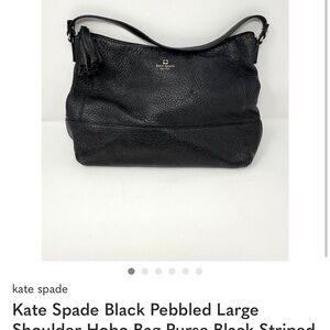 Kate Spade Black Pebbled Large Shoulder Hobo Bag Purse Black Striped Lined READ